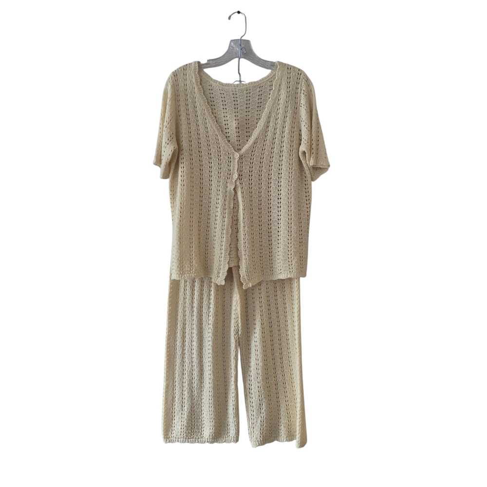 ​Boutique Women's M Apricot Cream Crochet Knit 2pc Set Pointelle Boho Cottagecor